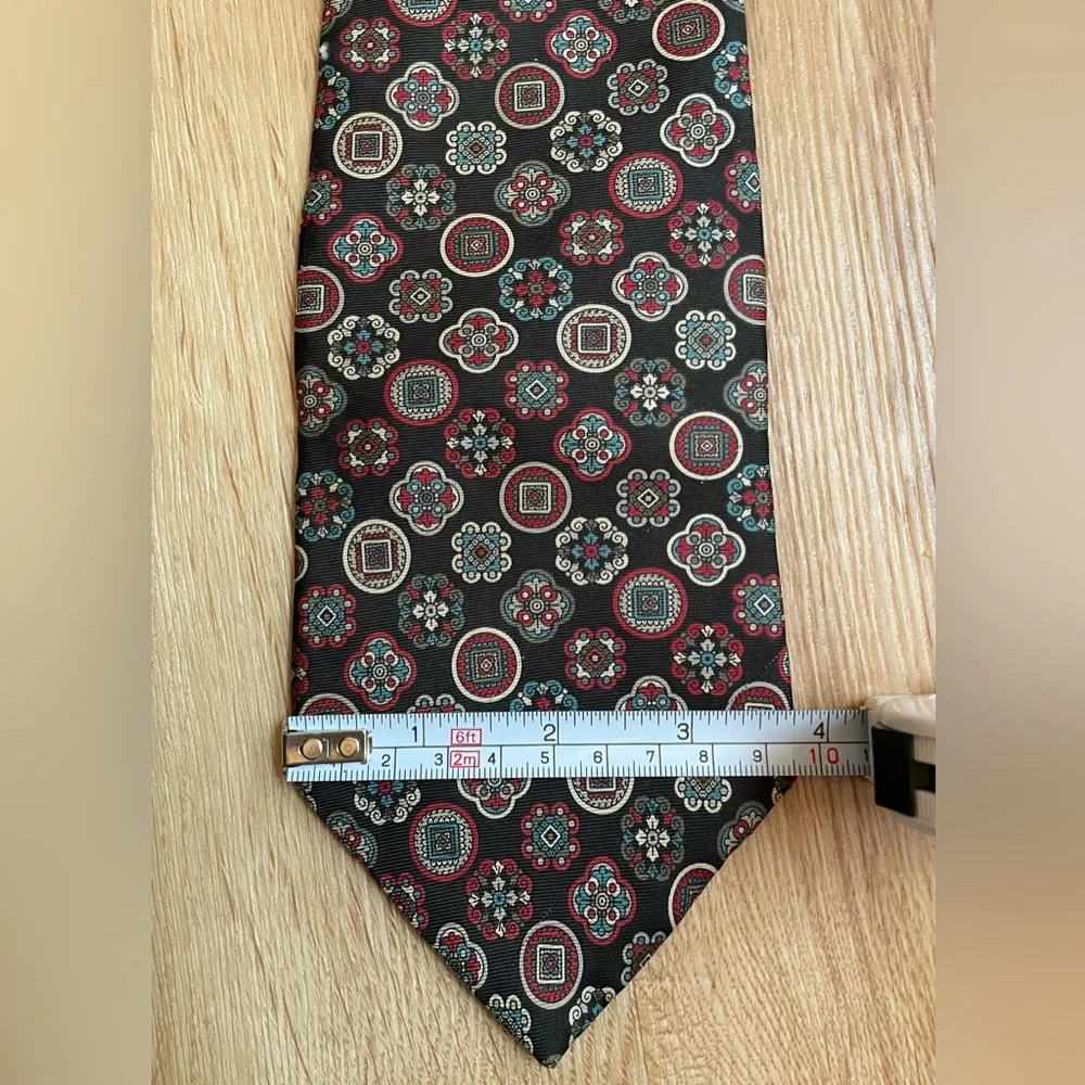 Vintage Oscar de la Renta silk tie black floral geometric